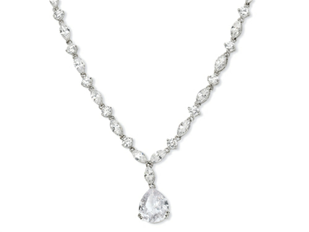 Cheryl M™ Sterling Silver Pear CZ 17in Necklace