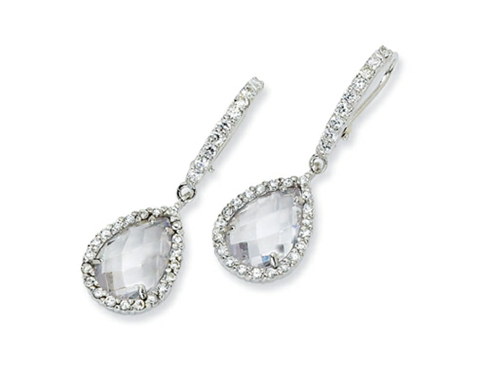 Cheryl M™ Sterling Silver Checker-cut CZ French Wire Earrings