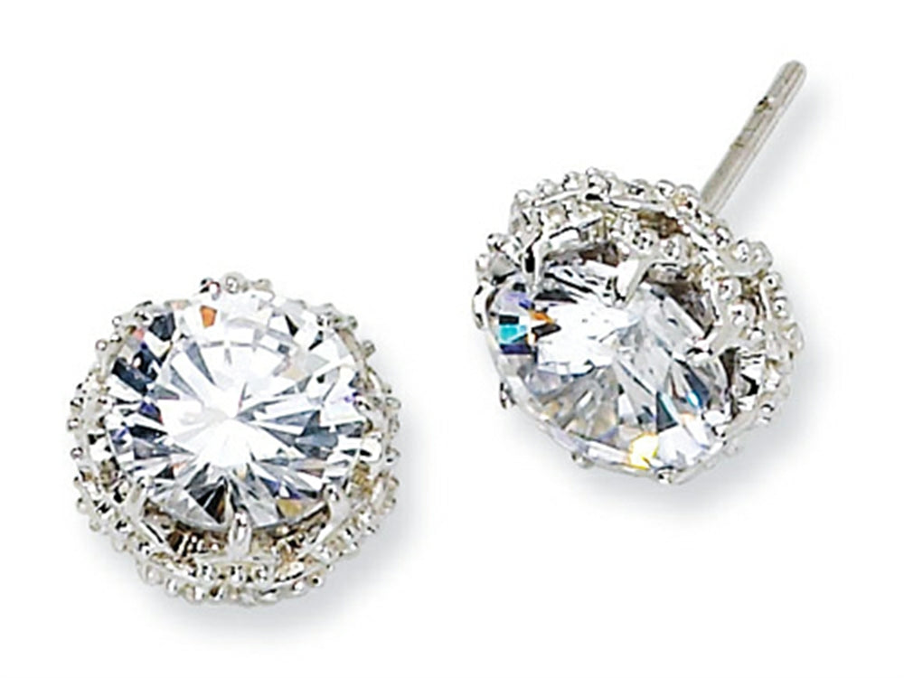 Cheryl M™ Sterling Silver Round CZ Post Earrings