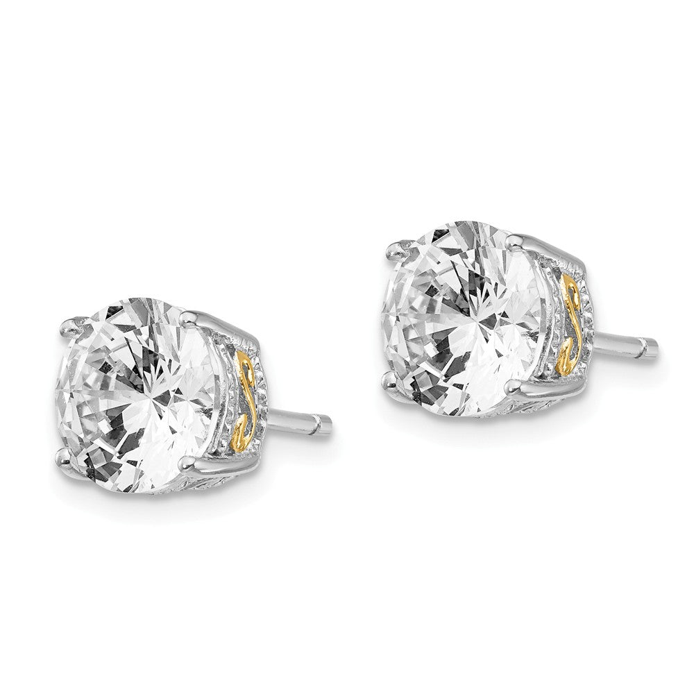 Cheryl M™ Sterling Silver and Gold Plated 8mm CZ Stud Earrings