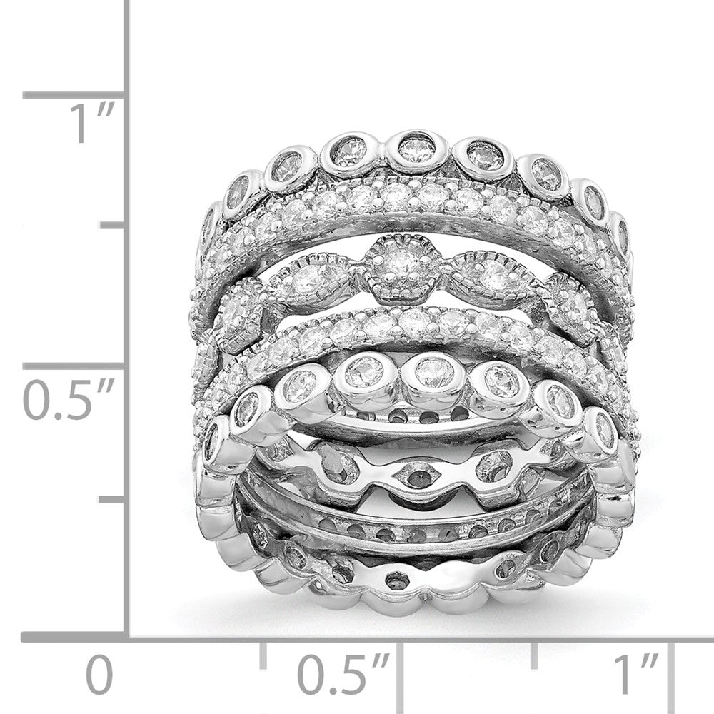 Cheryl M™  Rhodium Plated Sterling Silver CZ Eternity Five Ring Set