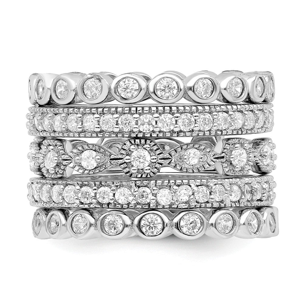 Cheryl M™  Rhodium Plated Sterling Silver CZ Eternity Five Ring Set