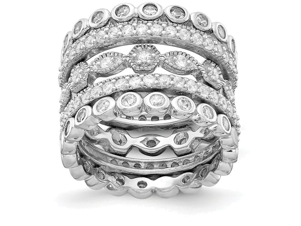 Cheryl M™  Rhodium Plated Sterling Silver CZ Eternity Five Ring Set