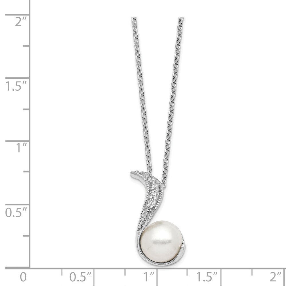 Cheryl M™ Sterling Silver CZ White Cultured Pearl Swirl 18In Necklace