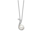 Cheryl M™ Sterling Silver CZ White Cultured Pearl Swirl 18In Necklace