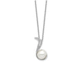Cheryl M™ Sterling Silver CZ White Cultured Pearl Swirl 18In Necklace