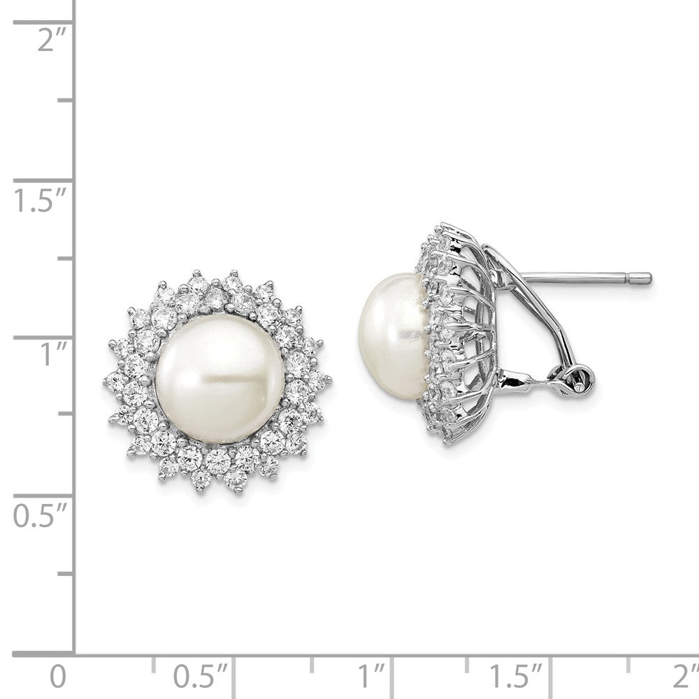 Cheryl M™ Sterling Silver CZ Cultured Pearl Omega Back Earrings
