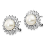 Cheryl M™ Sterling Silver CZ Cultured Pearl Omega Back Earrings