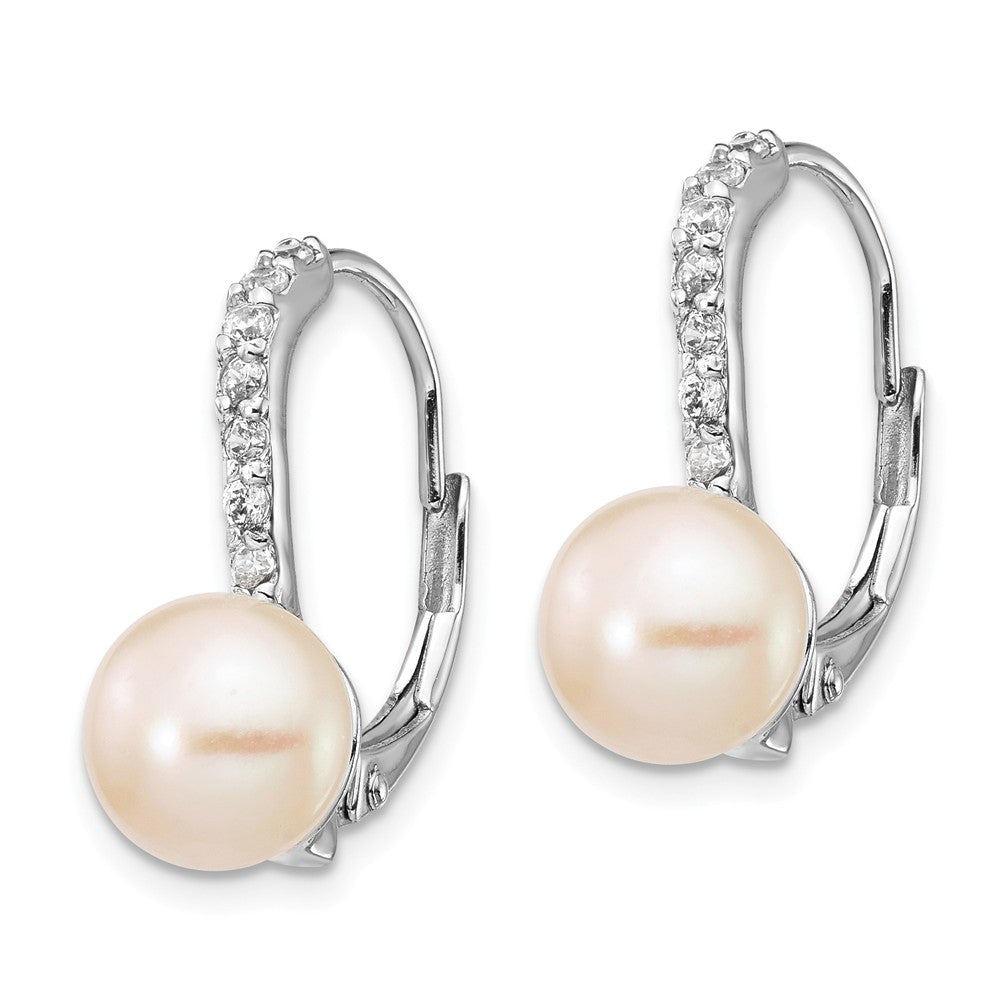 Cheryl M™ Sterling Silver CZ Cultured Pearl Leverback Earrings