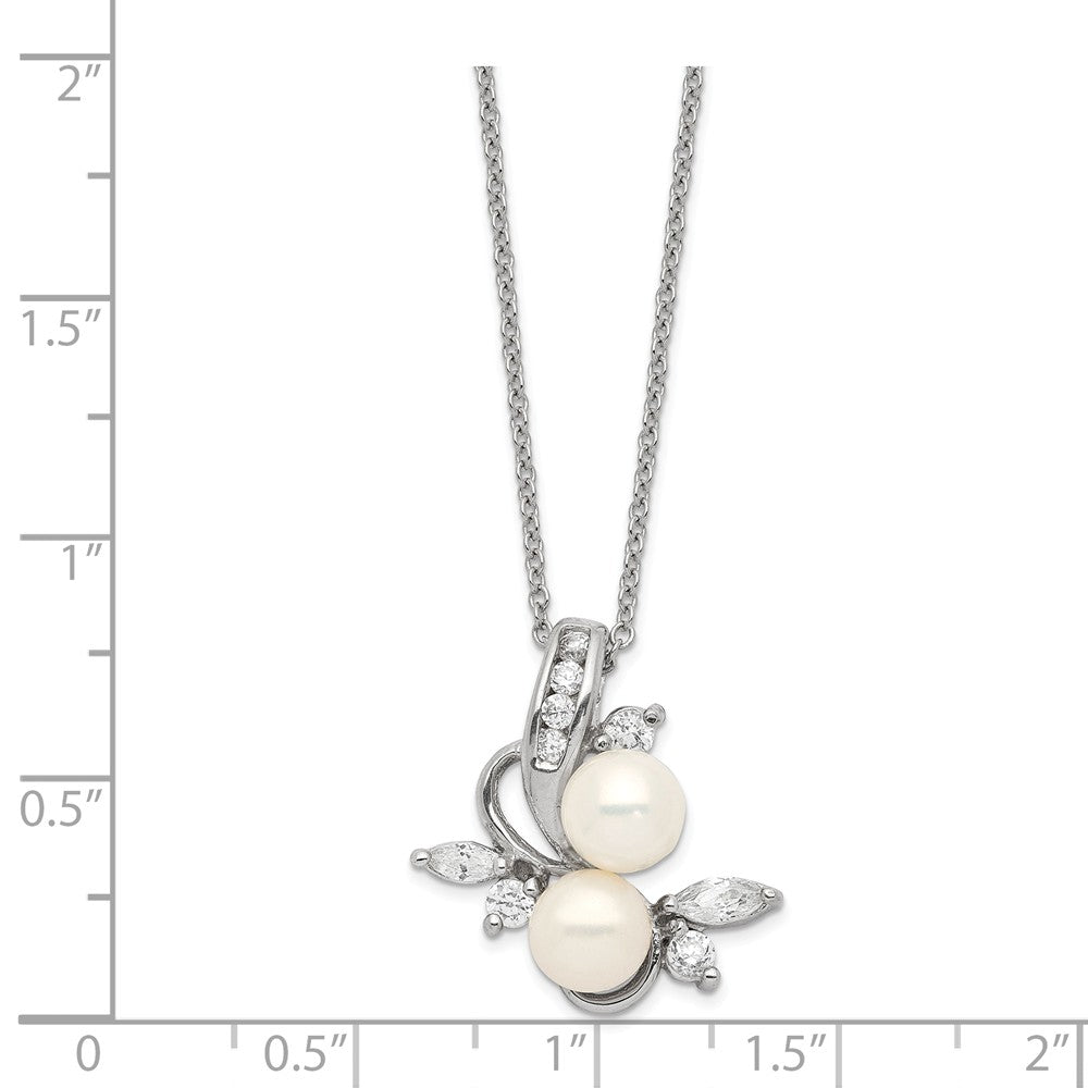 Cheryl M™ Sterling Silver CZ White Cultured Pearl Leaves 18In Necklace