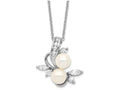 Cheryl M™ Sterling Silver CZ White Cultured Pearl Leaves 18In Necklace