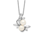 Cheryl M™ Sterling Silver CZ White Cultured Pearl Leaves 18In Necklace