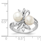 Cheryl M™ Sterling Silver CZ White Cultured Pearl Leaves Ring