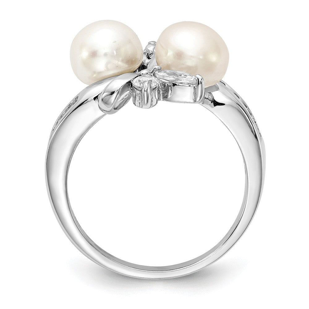 Cheryl M™ Sterling Silver CZ White Cultured Pearl Leaves Ring