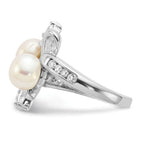 Cheryl M™ Sterling Silver CZ White Cultured Pearl Leaves Ring