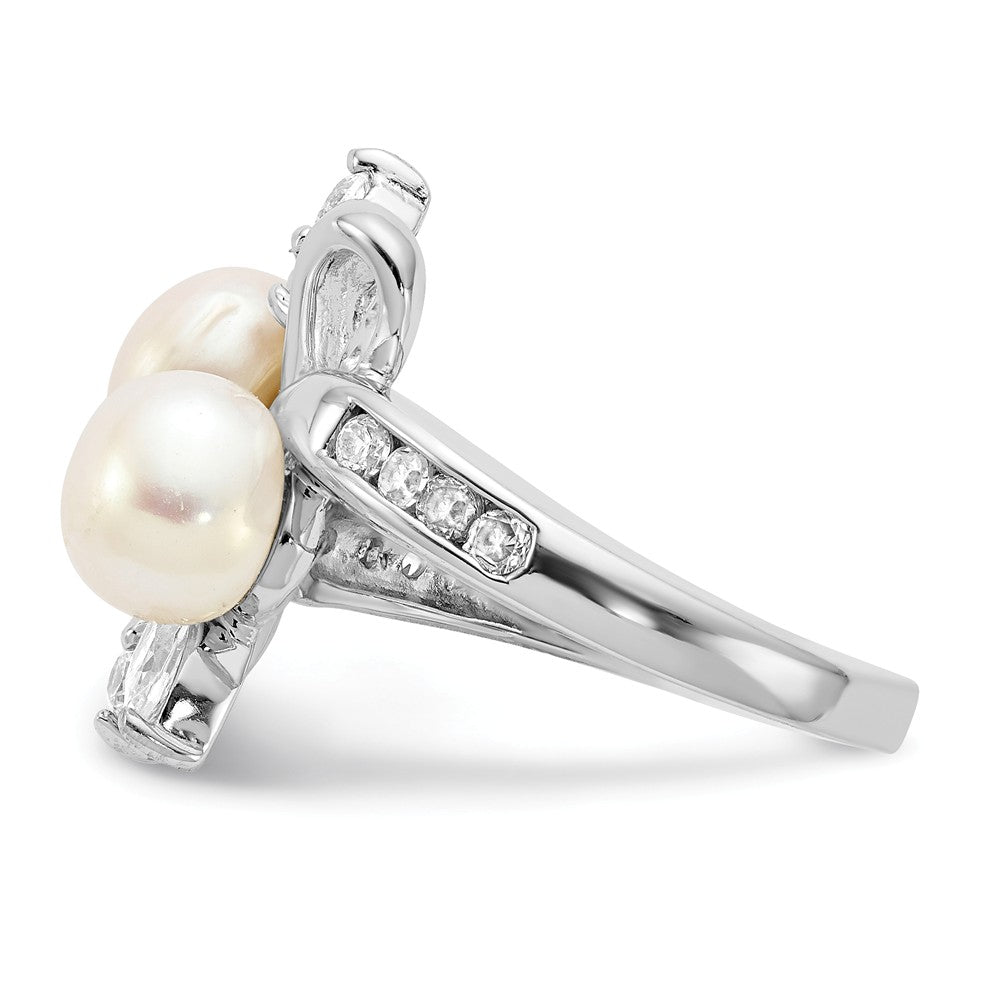 Cheryl M™ Sterling Silver CZ White Cultured Pearl Leaves Ring