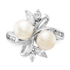 Cheryl M™ Sterling Silver CZ White Cultured Pearl Leaves Ring