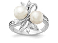 Cheryl M™ Sterling Silver CZ White Cultured Pearl Leaves Ring