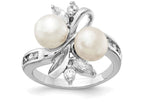 Cheryl M™ Sterling Silver CZ White Cultured Pearl Leaves Ring