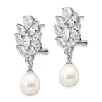 Cheryl M™ Sterling Silver CZ Cultured Pearl Omega Back Earrings