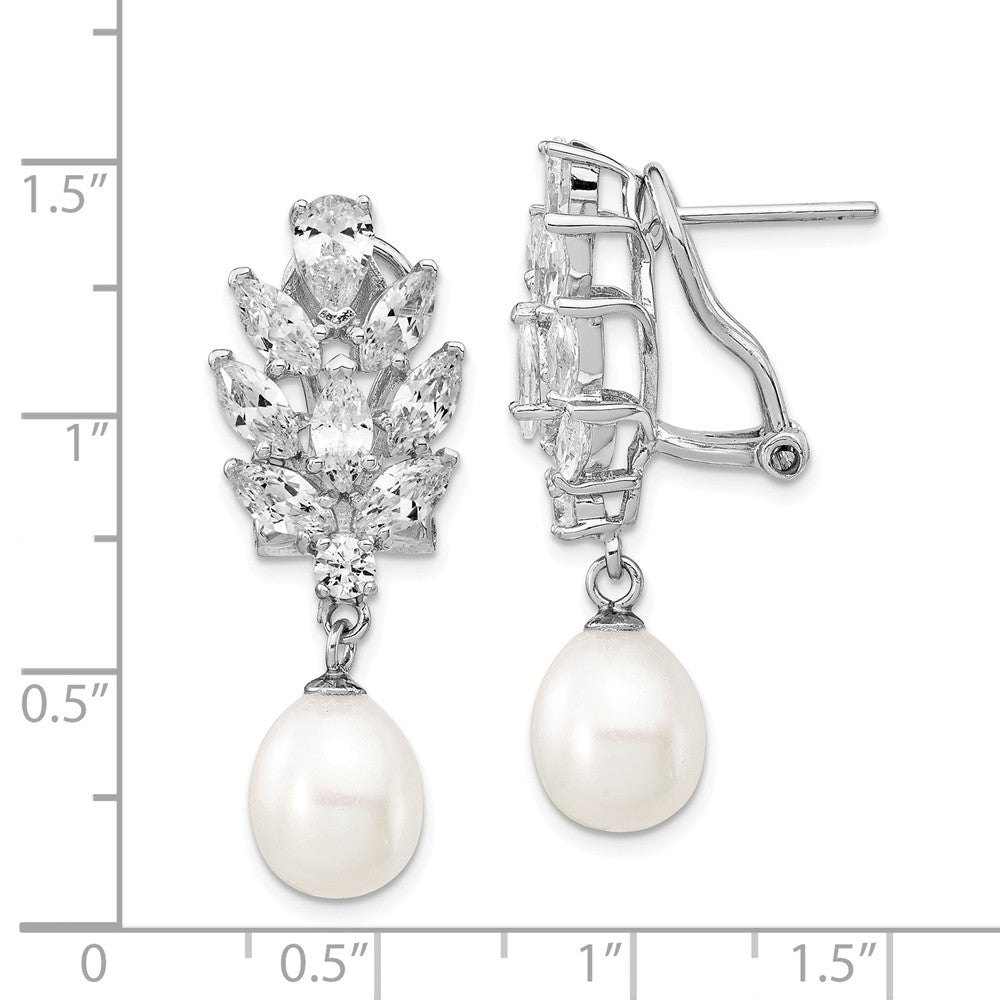 Cheryl M™ Sterling Silver CZ Cultured Pearl Omega Back Earrings