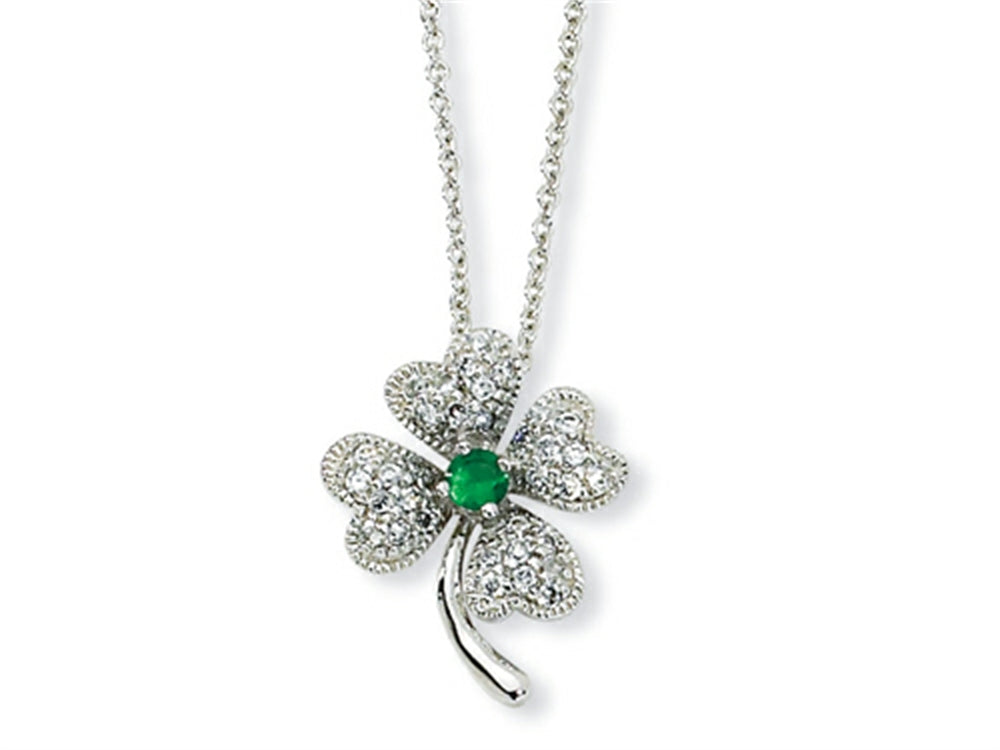 Cheryl M™ Sterling Silver Simulated Emerald/CZ 4-leaf Clover 18in Necklace
