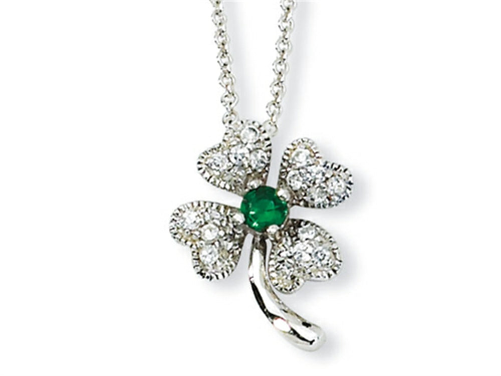Cheryl M™ Sterling Silver Childs Simulated Emerald/CZ 4-leaf Clover 15in Necklace