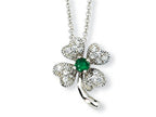 Cheryl M™ Sterling Silver Childs Simulated Emerald/CZ 4-leaf Clover 15in Necklace