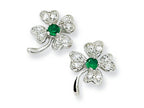 Cheryl M™ Sterling Silver Simulated Emerald/CZ 4-leaf Clover Post Earrings