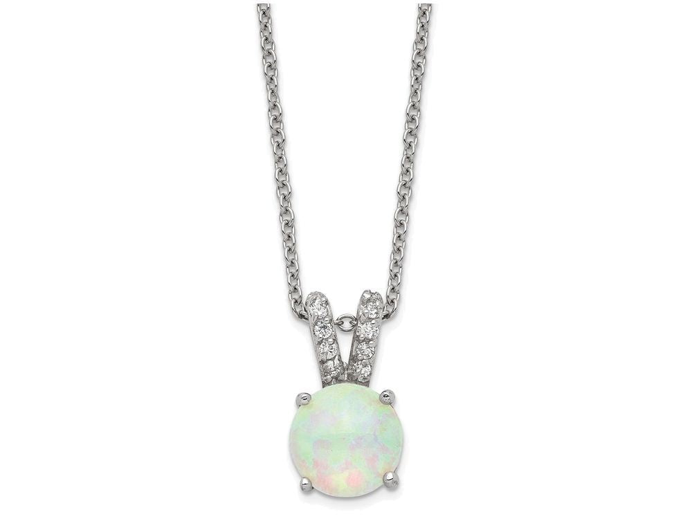 Cheryl M™ Sterling Silver Synthetic Opal Cabochon and CZ 18in Necklace
