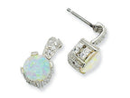 Cheryl M™ Sterling Silver 8mm Simulated Opal Cabochon and CZ Dangle Post Earrings