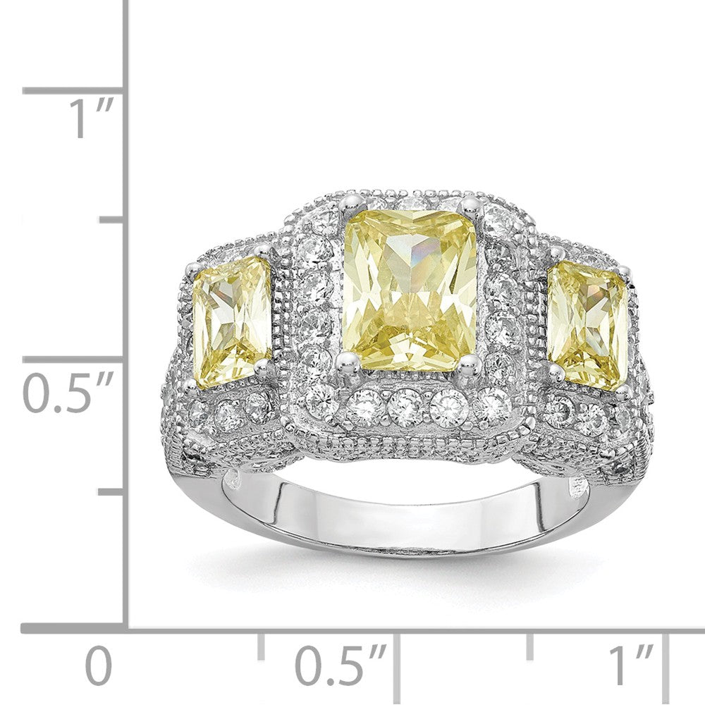 Cheryl M™ Sterling Silver Canary and White CZ 3-stone Ring