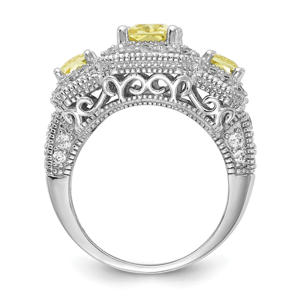 Cheryl M™ Sterling Silver Canary and White CZ 3-stone Ring