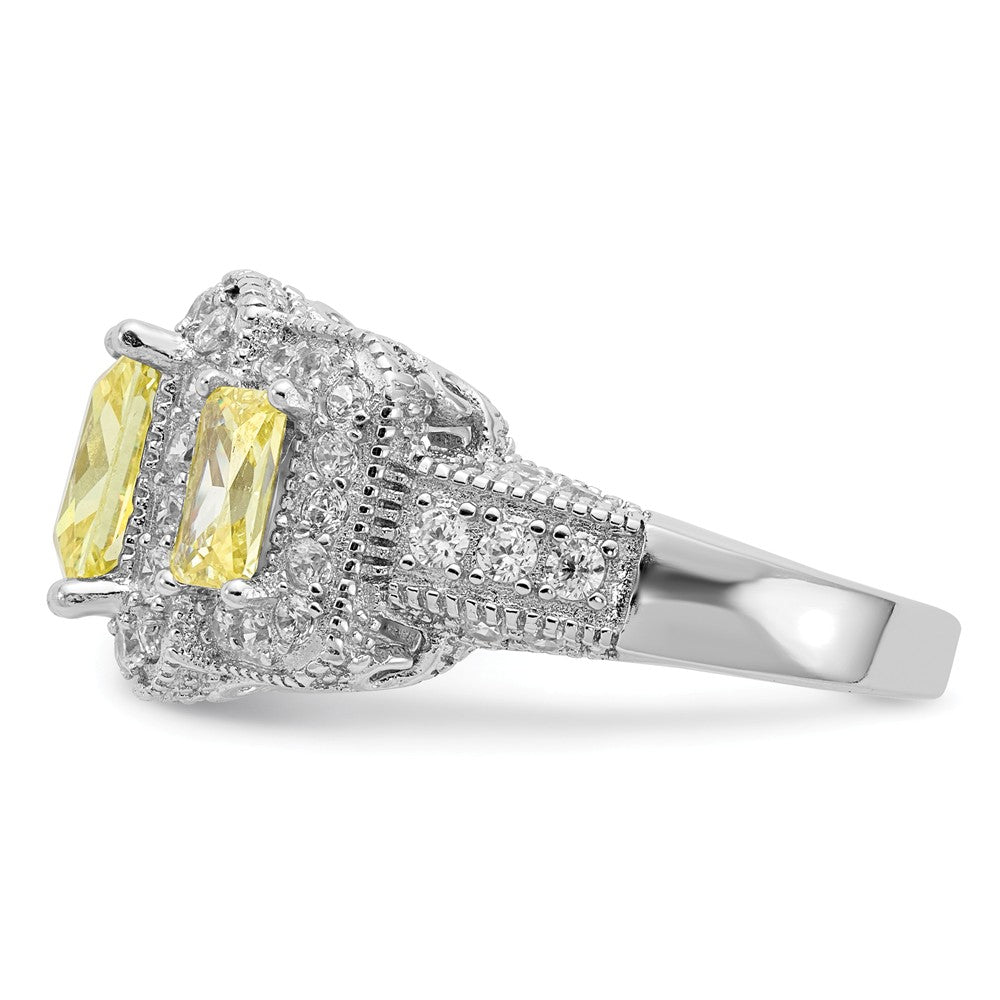 Cheryl M™ Sterling Silver Canary and White CZ 3-stone Ring