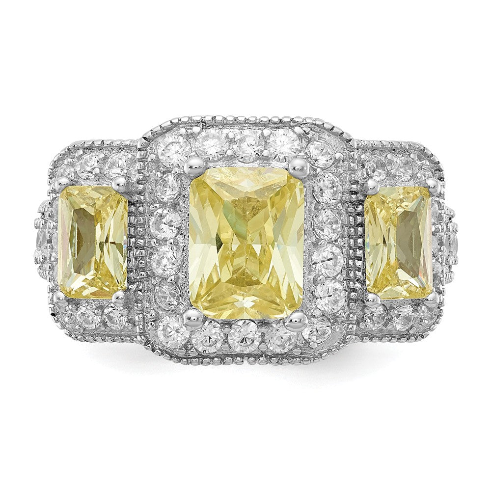 Cheryl M™ Sterling Silver Canary and White CZ 3-stone Ring
