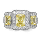 Cheryl M™ Sterling Silver Canary and White CZ 3-stone Ring