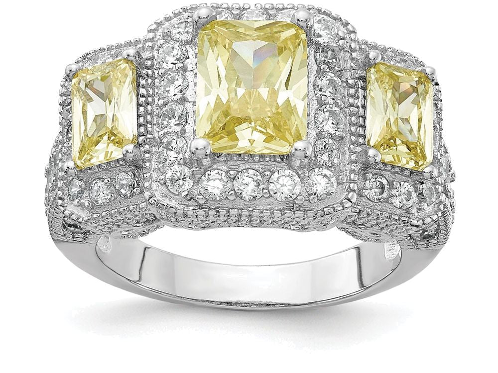 Cheryl M™ Sterling Silver Canary and White CZ 3-stone Ring