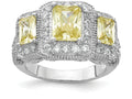 Cheryl M™ Sterling Silver Canary and White CZ 3-stone Ring