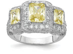 Cheryl M™ Sterling Silver Canary and White CZ 3-stone Ring