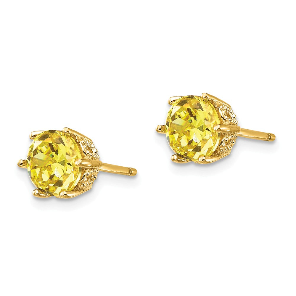 Cheryl M™ Gold Plated Sterling Silver 6.5mm Yellow CZ Stud Earrings