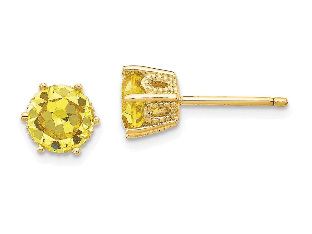 Cheryl M™ Gold Plated Sterling Silver 6.5mm Yellow CZ Stud Earrings
