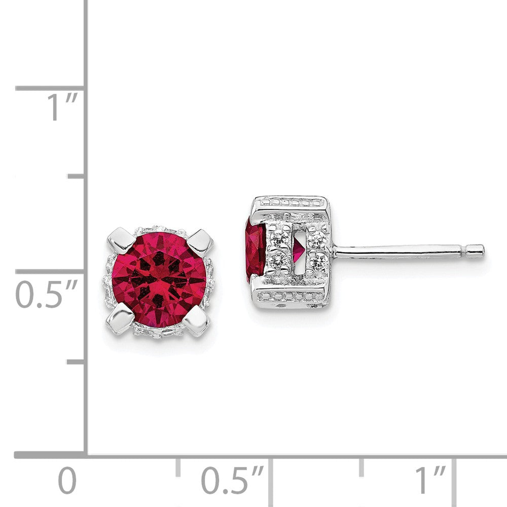 Cheryl M™ Sterling Silver 6.5mm Synthetic Ruby and CZ Stud Earrings