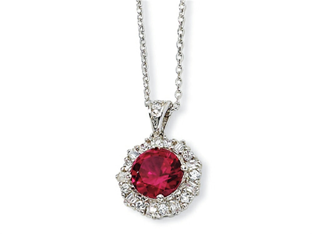 Cheryl M™ Sterling Silver Synthetic Ruby and CZ 18in Necklace