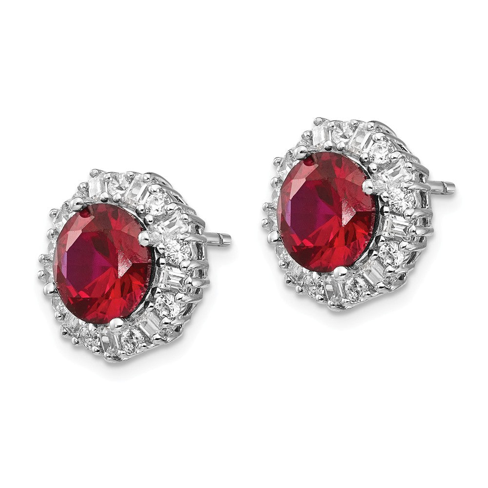 Cheryl M™ Sterling Silver Synthetic Ruby and CZ Post Earrings