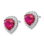 Cheryl M™ Sterling Silver Heart 100-facet Synthetic Ruby/CZ Post Earrings