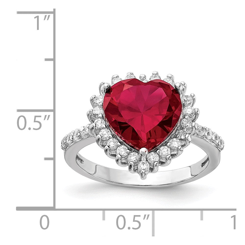 Cheryl M™ Sterling Silver 100-facet Synthetic Ruby and CZ Heart Ring