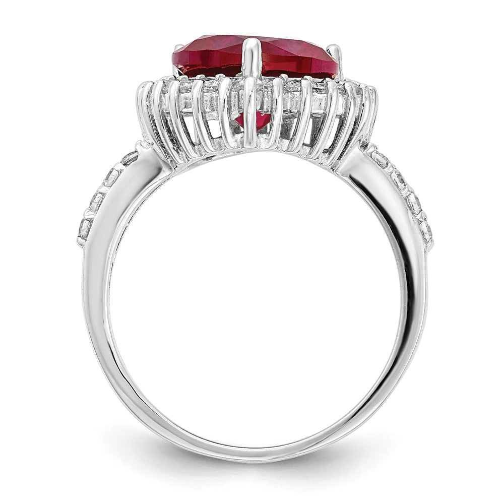 Cheryl M™ Sterling Silver 100-facet Synthetic Ruby and CZ Heart Ring