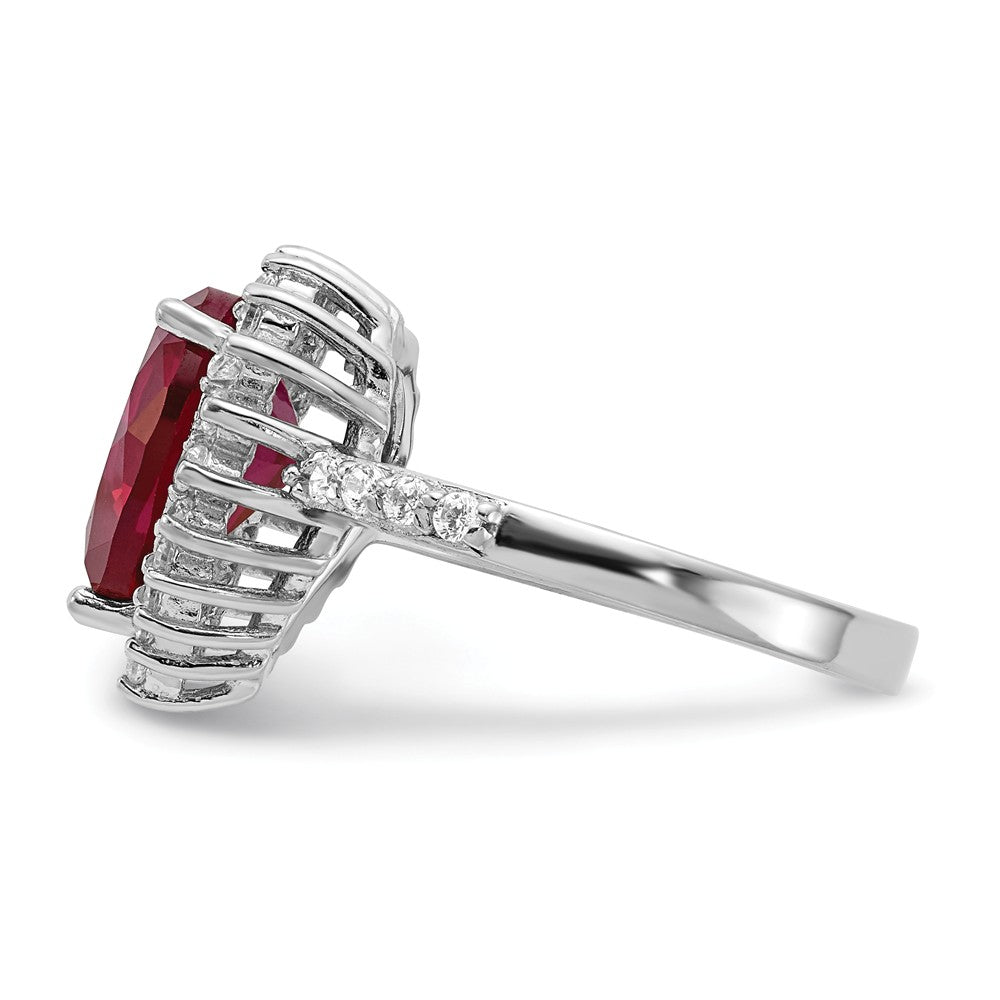 Cheryl M™ Sterling Silver 100-facet Synthetic Ruby and CZ Heart Ring