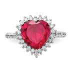 Cheryl M™ Sterling Silver 100-facet Synthetic Ruby and CZ Heart Ring