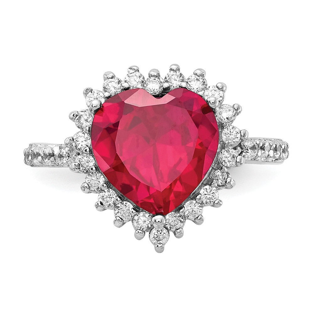 Cheryl M™ Sterling Silver 100-facet Synthetic Ruby and CZ Heart Ring